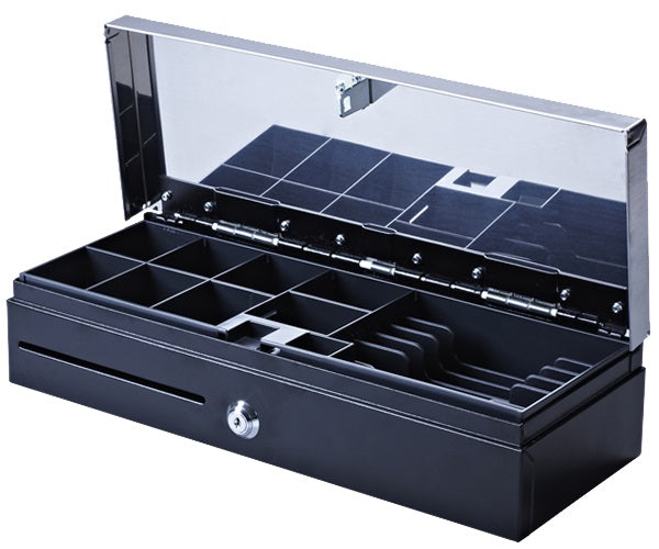Flip-Top Metallic Cash Drawer - Heavy Duty Manual Cash Box for POS Systems