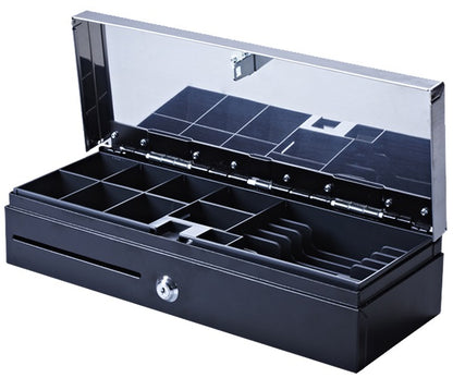 Flip-Top Metallic Cash Drawer - Heavy Duty Manual Cash Box for POS Systems