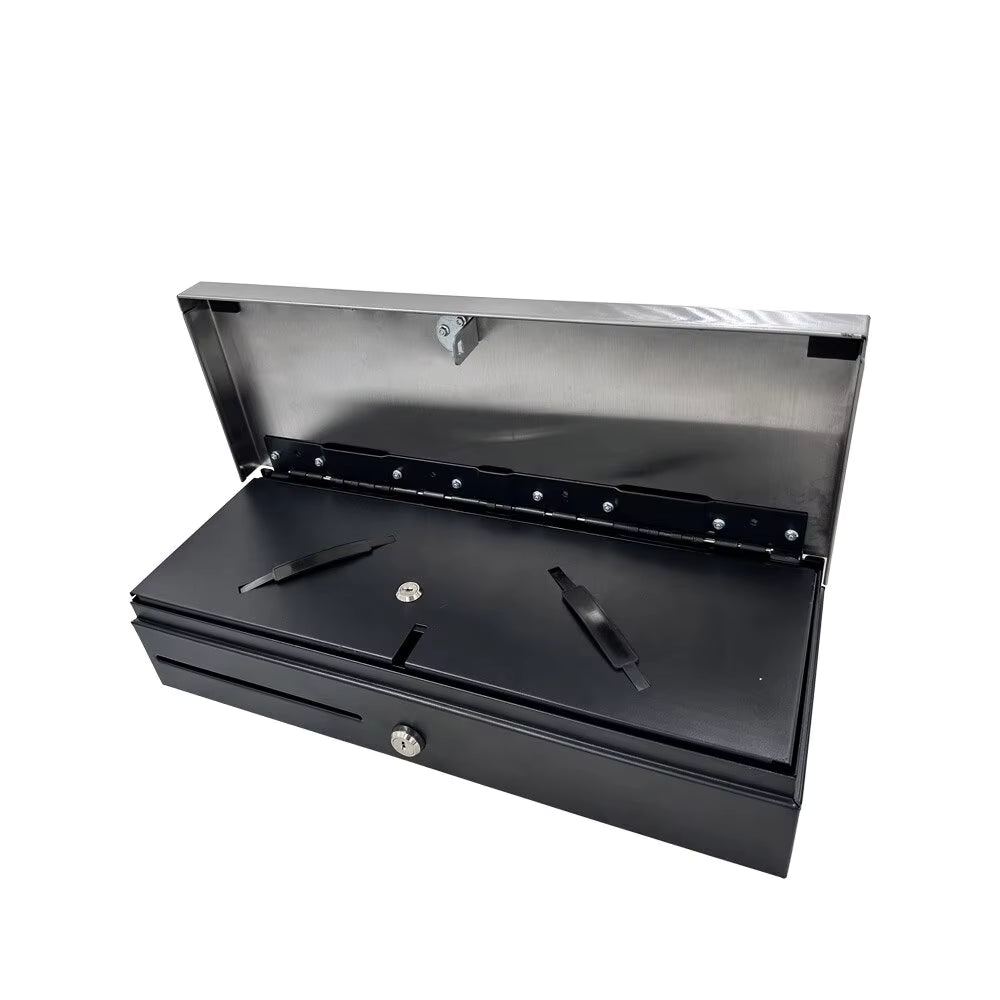 Flip-Top Metallic Cash Drawer - Heavy Duty Manual Cash Box for POS Systems