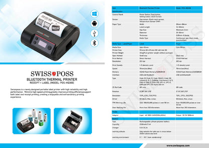 SWISSPOSS HQ300 Bluetooth 80mm Thermal Printer - Label & Receipt Printer